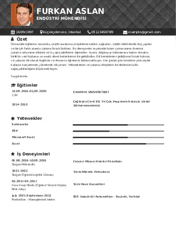 Endüstri Mühendisi CV Örnekleri cv indir